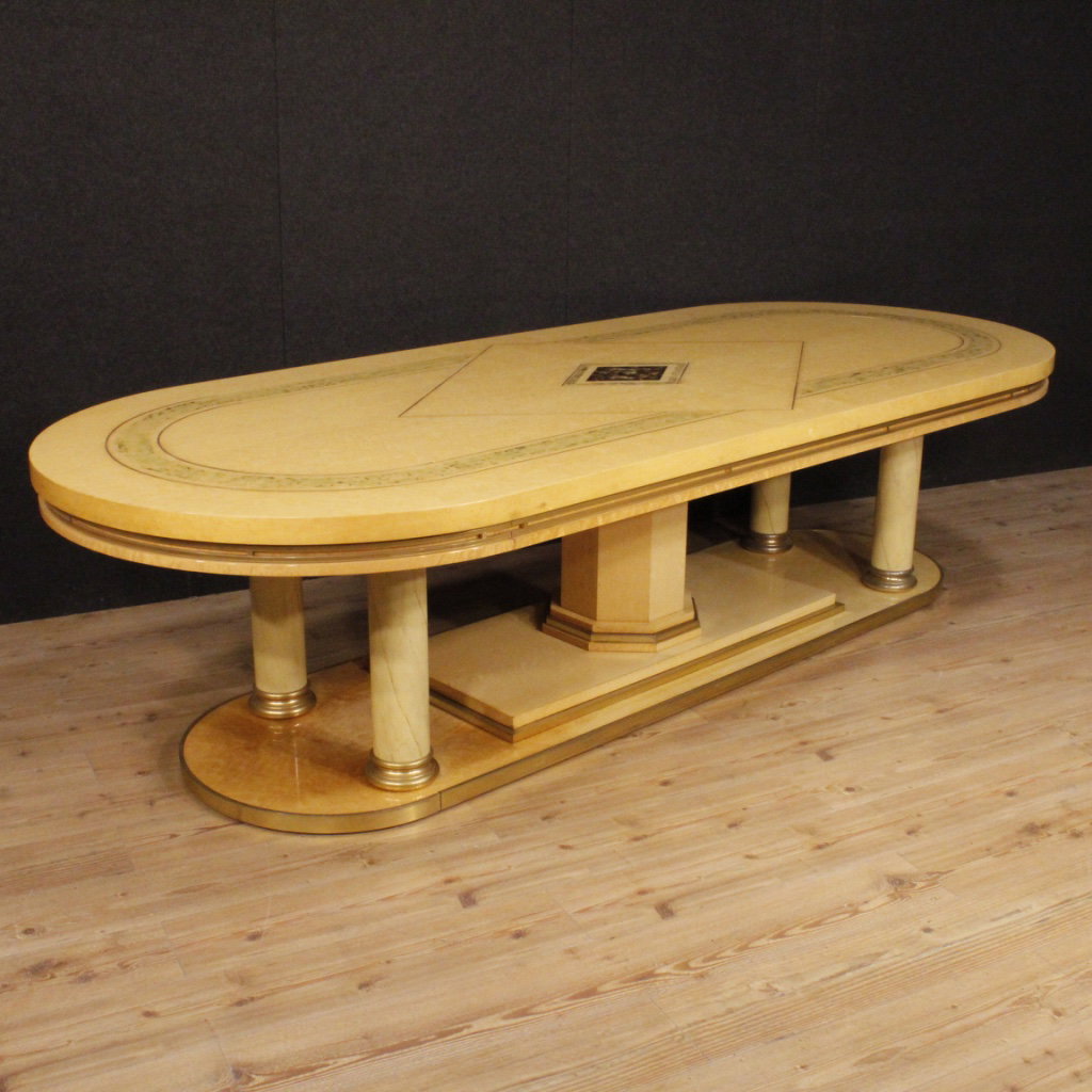 Table de conférence italienne en bois exotique du 20ème siècle